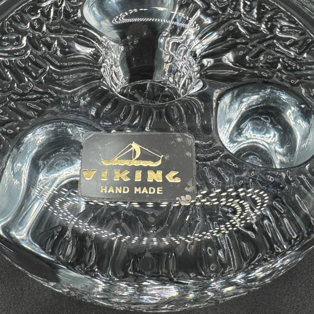 Viking Glass Vtg Handmade Clear Textured 3 Footed Tripod Taper Candle Holder MCM